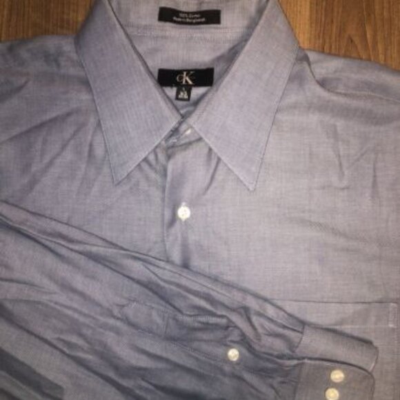 Calvin Klein Button Up Shirt Adult Large Gray White Casual Mens Long Sleeve - Picture 1 of 9